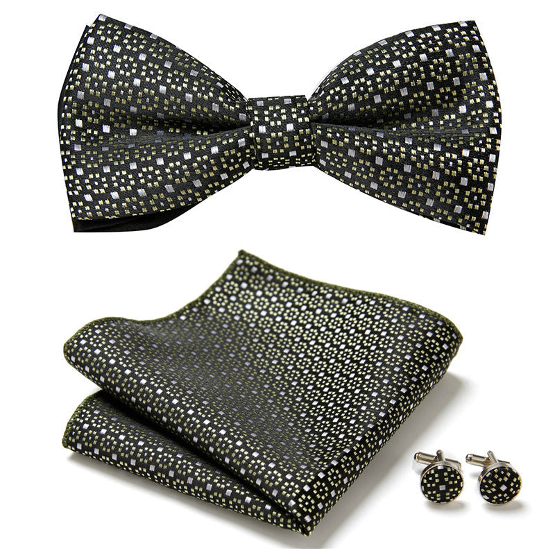 Floral Polyester Bow Tie Set with Pocket Square and Cufflinks, view 36
