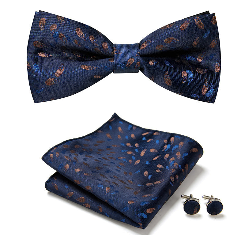Floral Polyester Bow Tie Set with Pocket Square and Cufflinks, view 4
