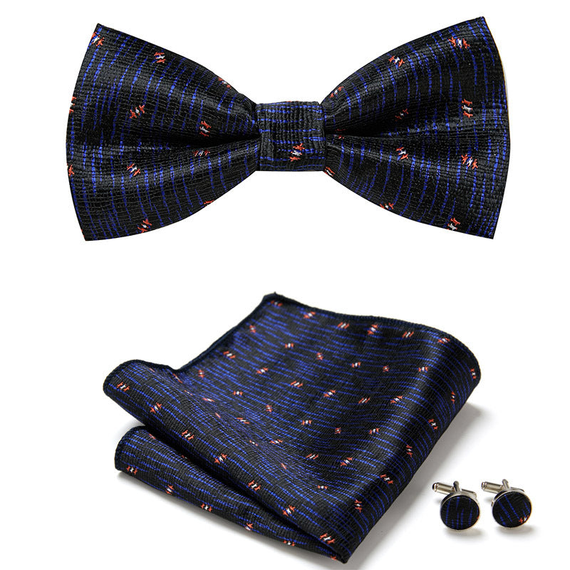 Floral Polyester Bow Tie Set with Pocket Square and Cufflinks, view 5