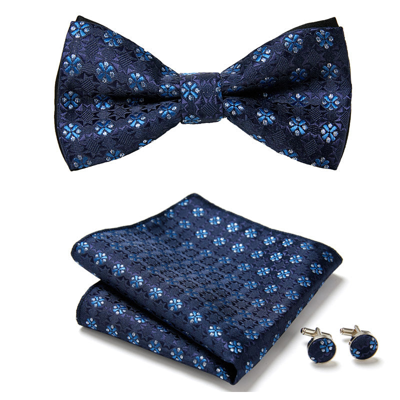 Floral Polyester Bow Tie Set with Pocket Square and Cufflinks, view 6
