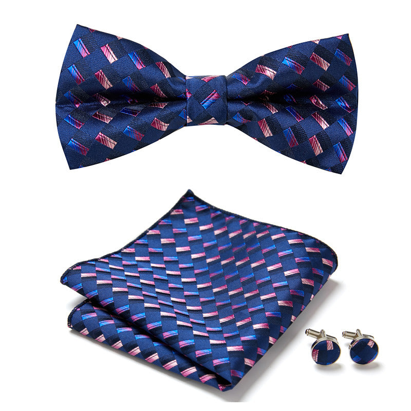 Floral Polyester Bow Tie Set with Pocket Square and Cufflinks, view 7