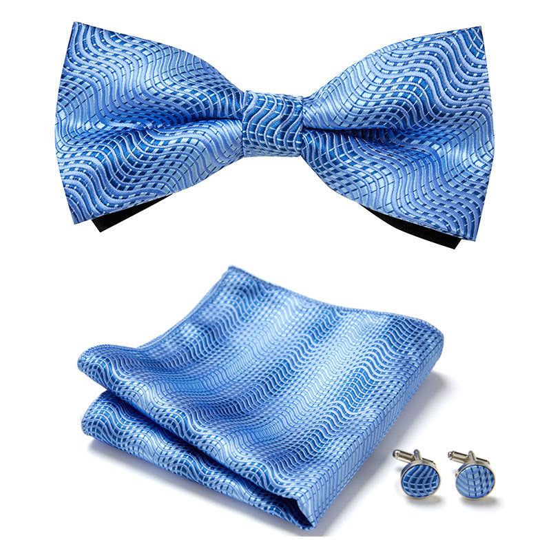 Floral Polyester Bow Tie Set with Pocket Square and Cufflinks, view 9