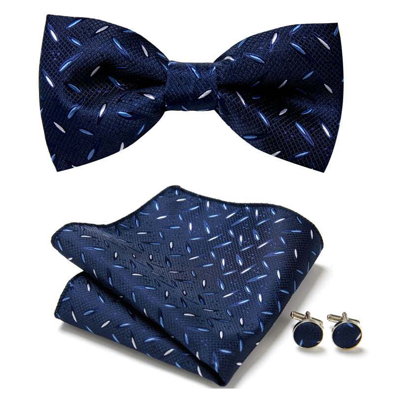 Floral Polyester Bow Tie Set with Pocket Square and Cufflinks