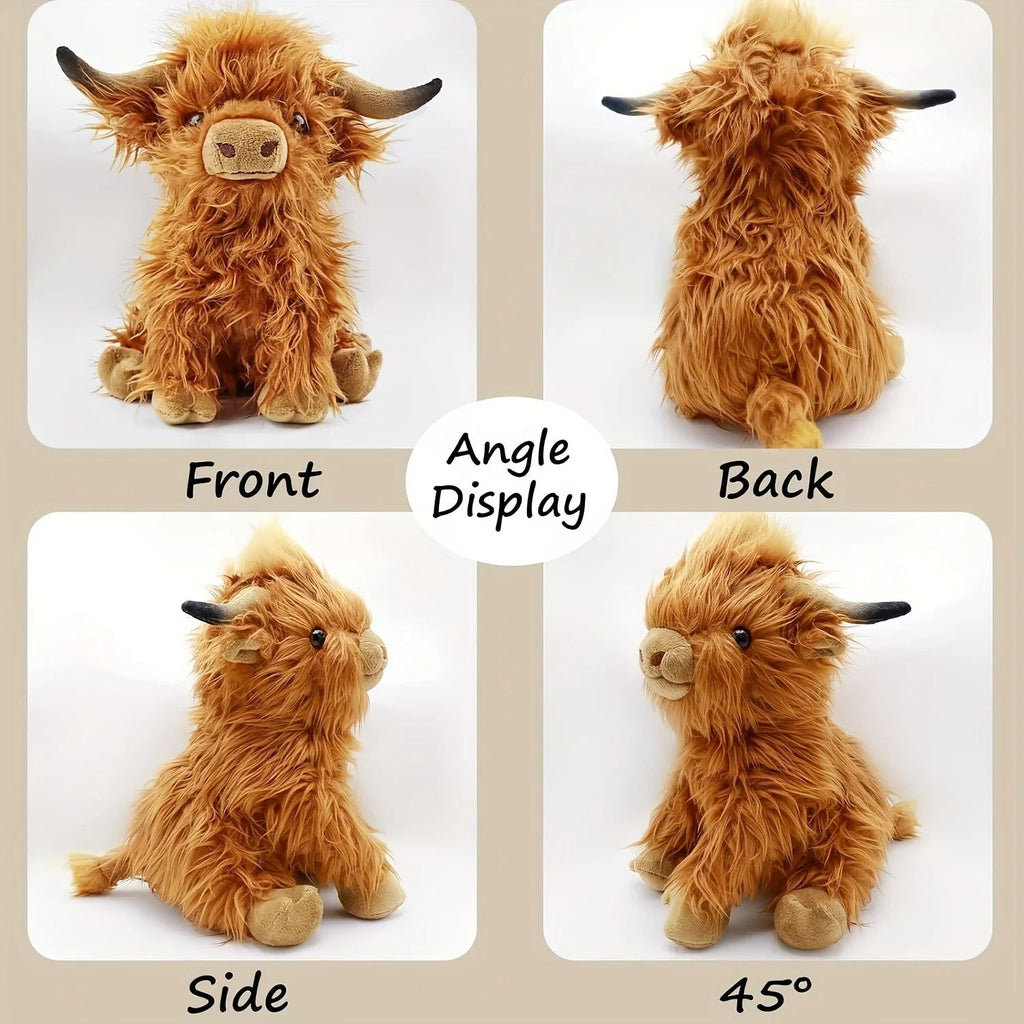 Fluffy Scottish Highland Cow Cuddle Toy for Children and Adults, view 2