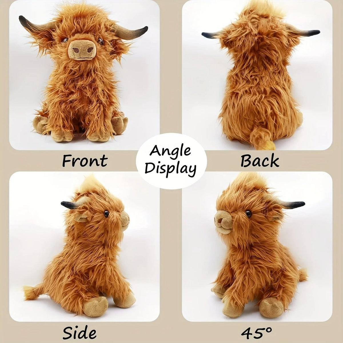Fluffy Scottish Highland Cow Cuddle Toy for Children and Adults, view 2