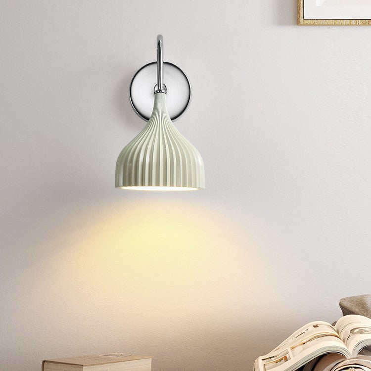 Fluted Drop-Shaped Ceramic Wall Lamp with Chrome Backplate | High & Bury
