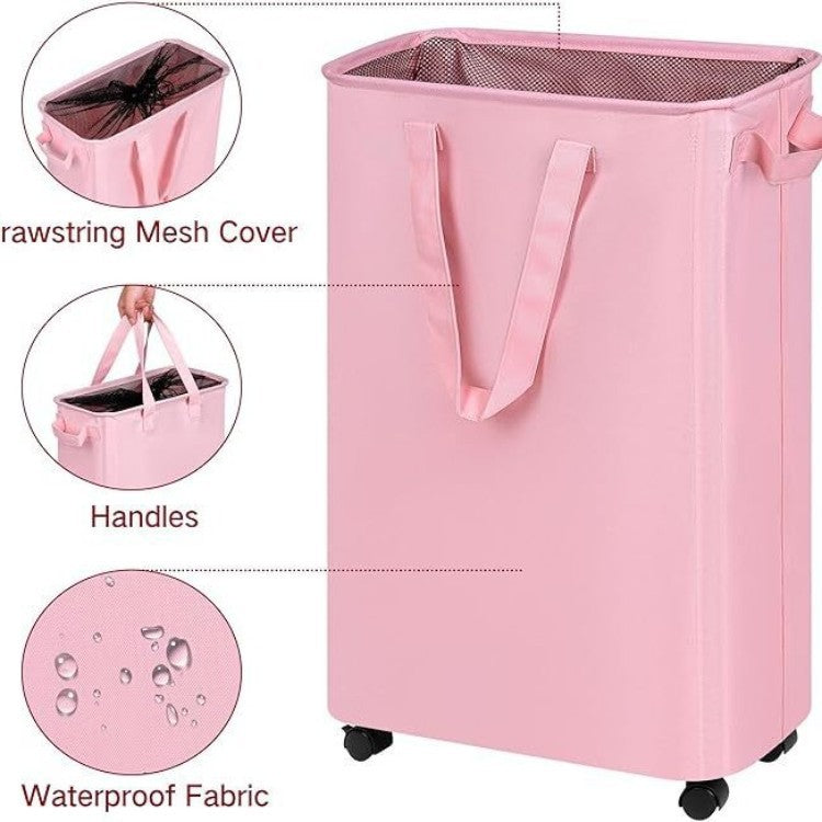 Foldable Laundry Basket with Wheels and Practical Lid | High & Bury