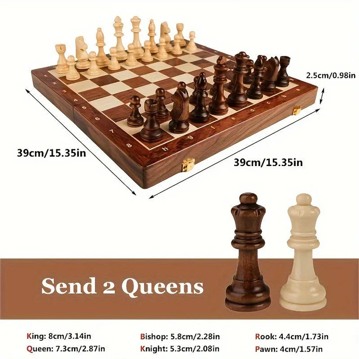 Folding Wooden Chess Set with Magnetic Closure, 15 x 15 inches, view 5