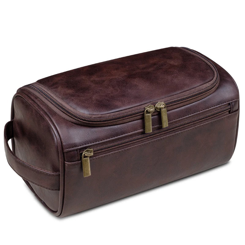 Full-Grain Leather Toiletry Bag, 25 x 13 x 13 cm, Waterproof Lining, view 4