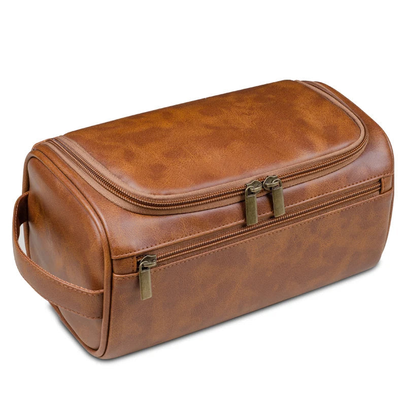 Full-Grain Leather Toiletry Bag, 25 x 13 x 13 cm, Waterproof Lining, view 5