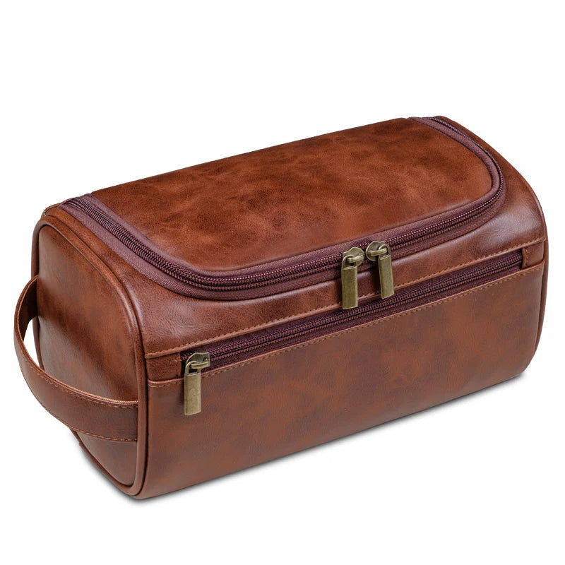 Full-Grain Leather Toiletry Bag, 25 x 13 x 13 cm, Waterproof Lining, view 7