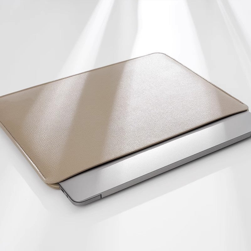 Genuine Leather Laptop Sleeve with Zip Closure and Soft Fabric Lining