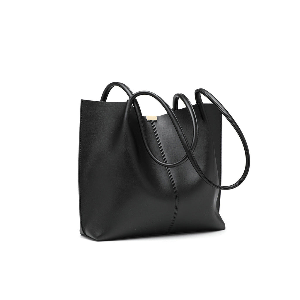 Genuine Leather Tote Bag with Long Straps and Spacious Interior, view 3
