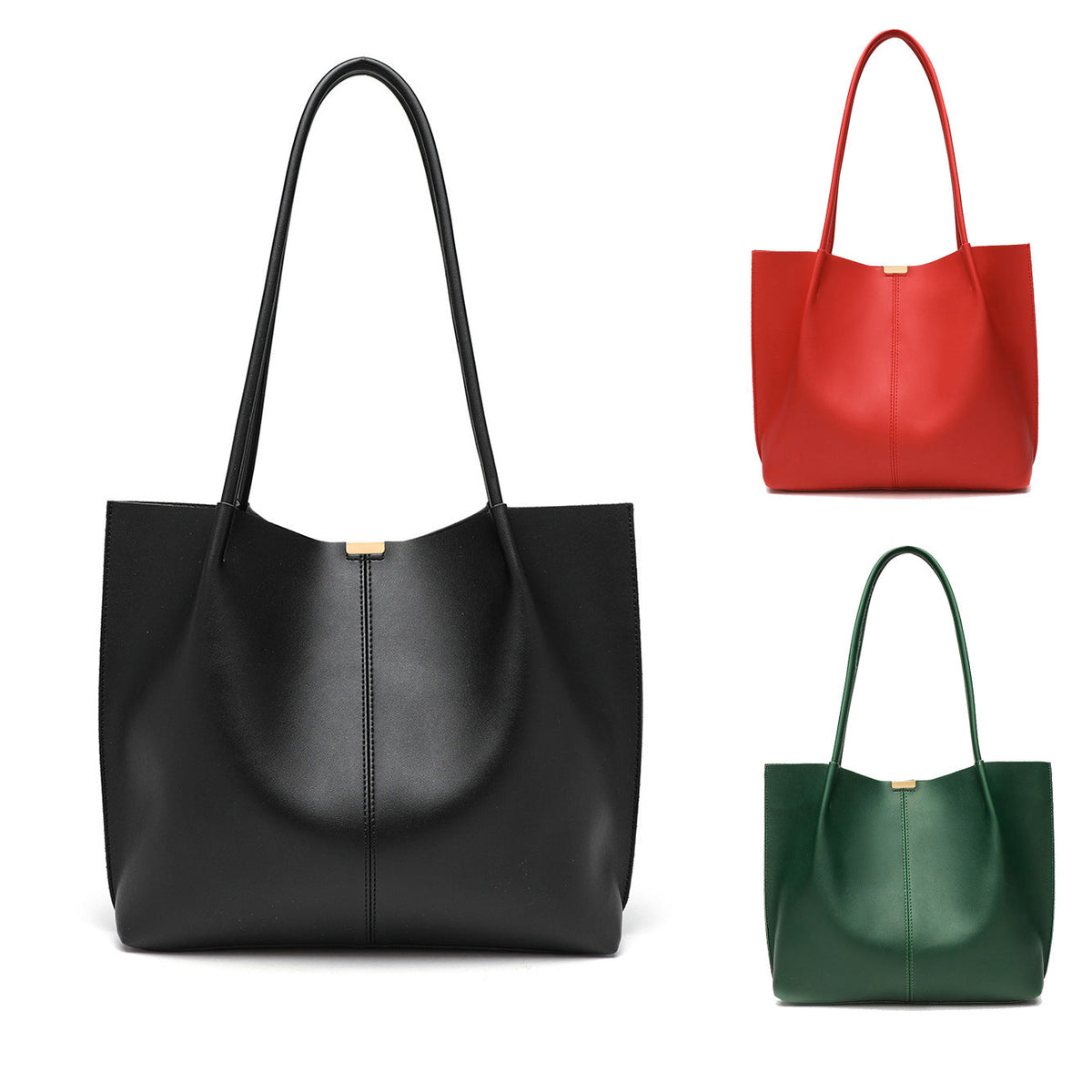 Genuine Leather Tote Bag with Long Straps and Spacious Interior