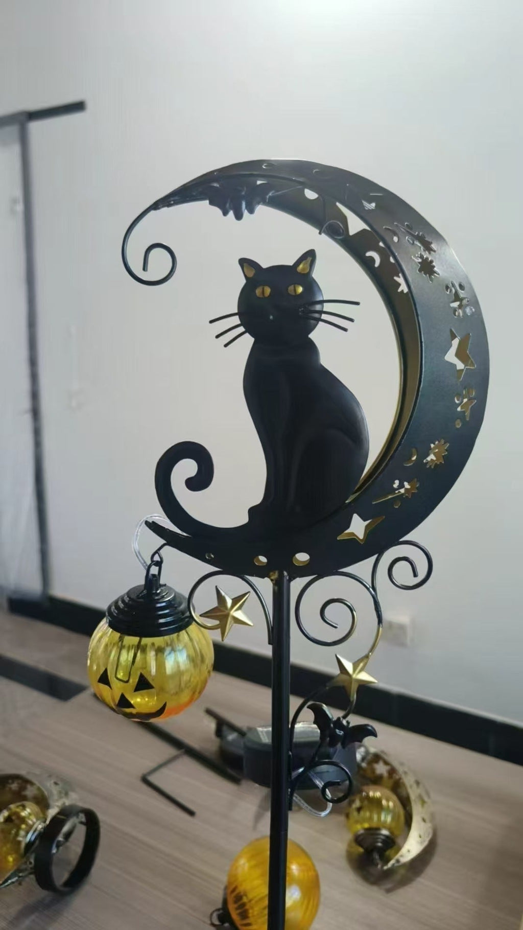 Halloween Half Moon Cat Solar Garden Lantern | High & Bury