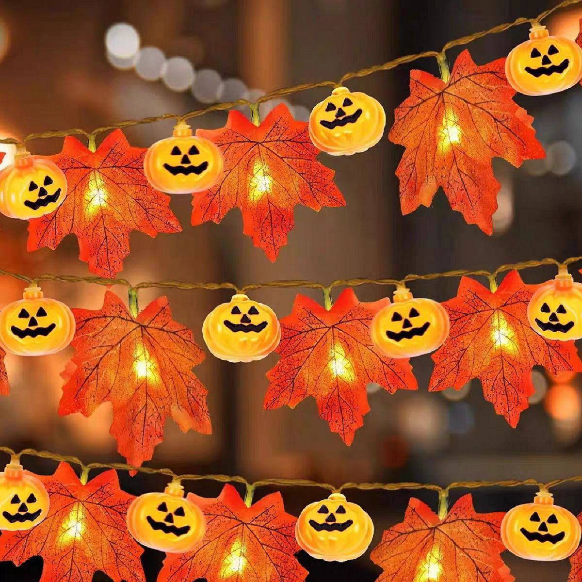 Halloween LED Pumpkin Lantern and Maple Leaf Decorative Fairy Lights | High & Bury