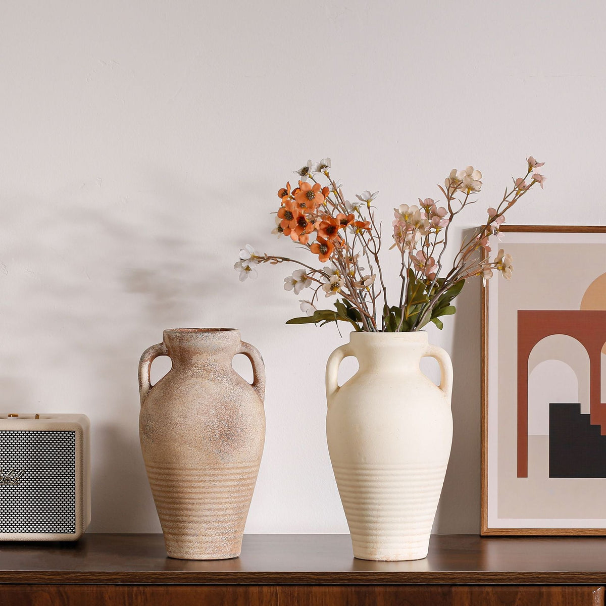 Handcrafted Ceramic Vase Beige Black | High & Bury