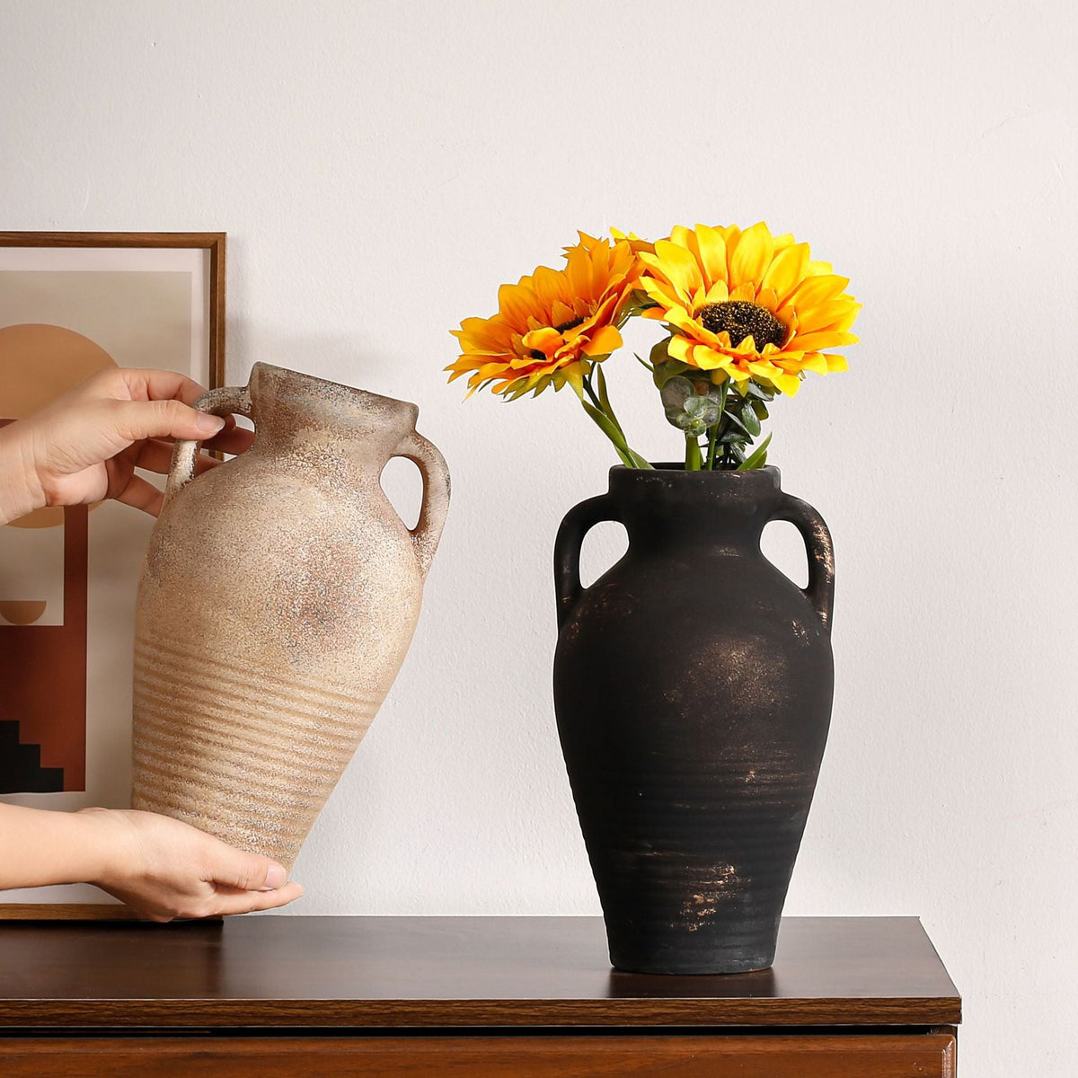 Handcrafted Ceramic Vase Beige Black | High & Bury