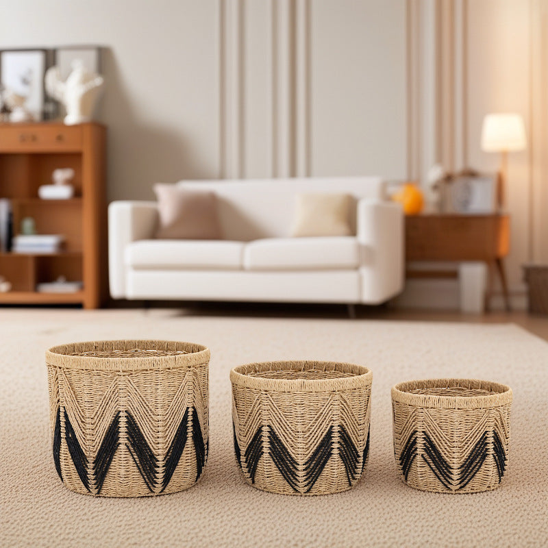 Handcrafted Natural Fiber Storage Basket Brown Khaki | High & Bury