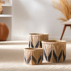 Handcrafted Natural Fiber Storage Basket Brown Khaki | High & Bury