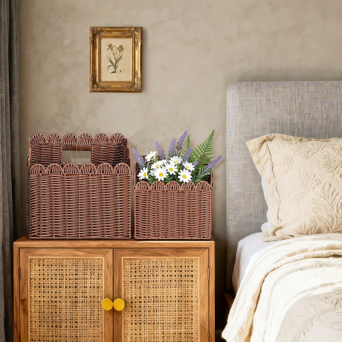 Handcrafted Storage Basket with Curved Edge Woven Natural Fiber Soft Textile | High & Bury