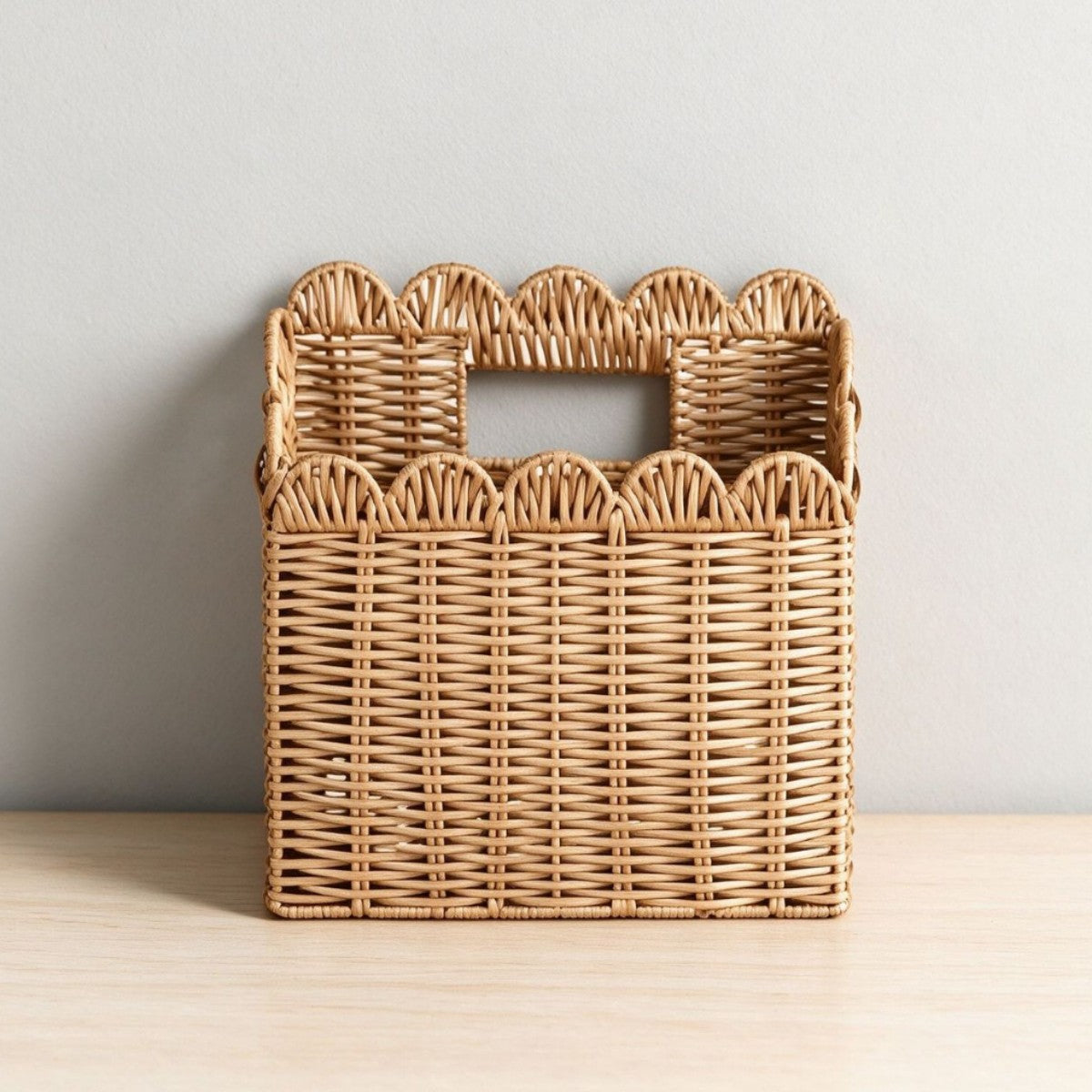Handcrafted Storage Basket with Curved Edge Woven Natural Fiber Soft Textile | High & Bury