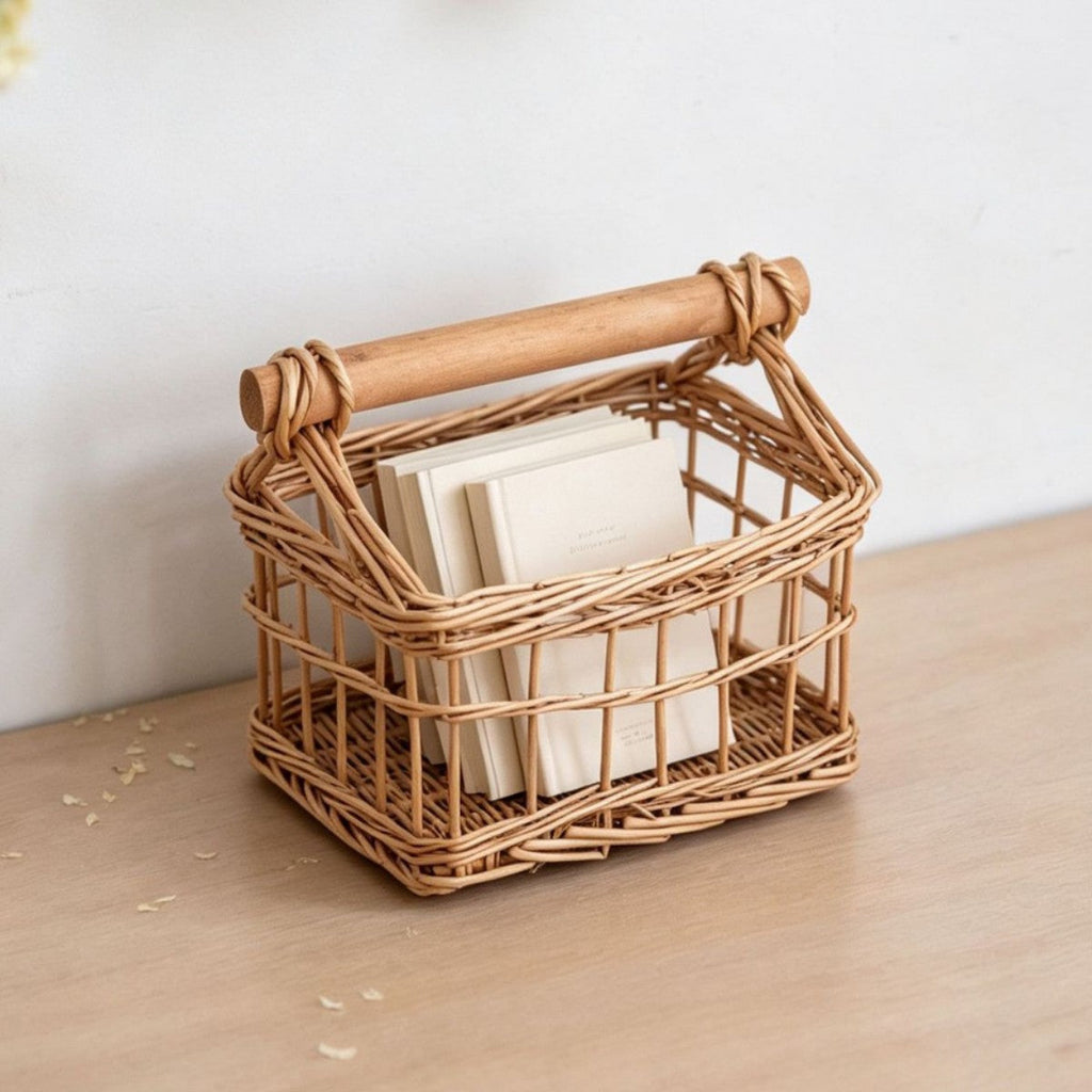 Handcrafted Storage Basket with Wooden Handle | High & Bury