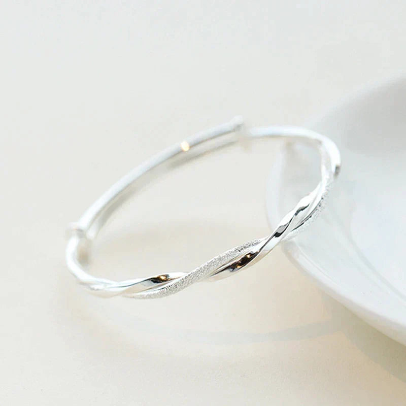 Handmade 925 Sterling Silver Twisted Bracelet, Adjustable, 6 cm, view 3