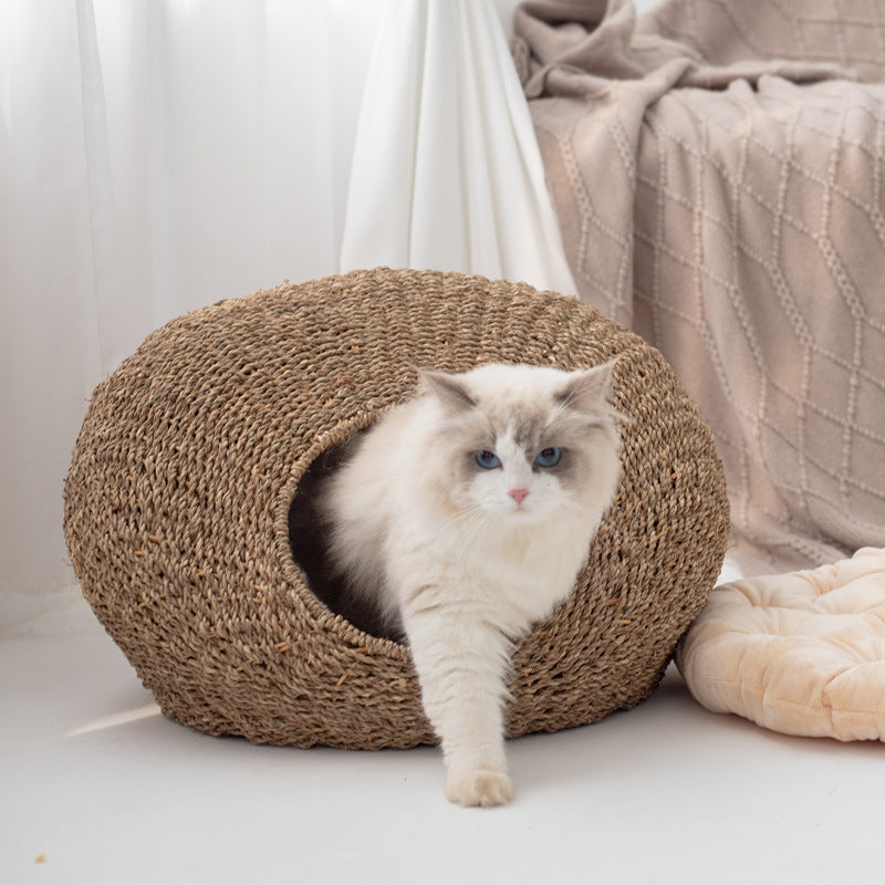 Handmade Cat Cave made from Natural Rattan | High & Bury