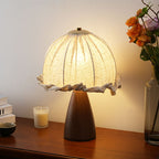Handmade Linen Ruffle Table Lamp with Walnut Pyramid Base | High & Bury