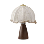 Handmade Linen Ruffle Table Lamp with Walnut Pyramid Base | High & Bury