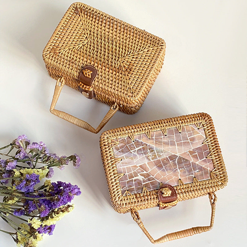 Handwoven Basket Bag Black Blue | High & Bury