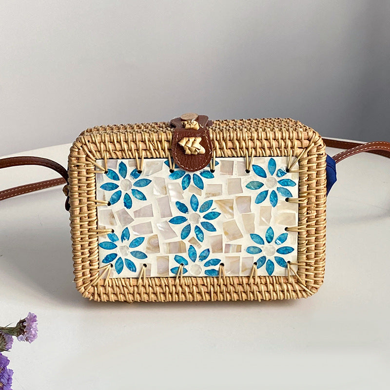 Handwoven Basket Bag Black Blue | High & Bury