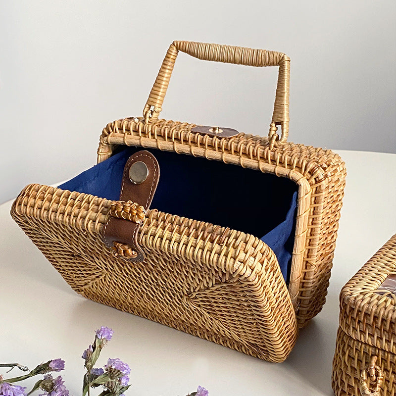 Handwoven Basket Bag Black Blue | High & Bury