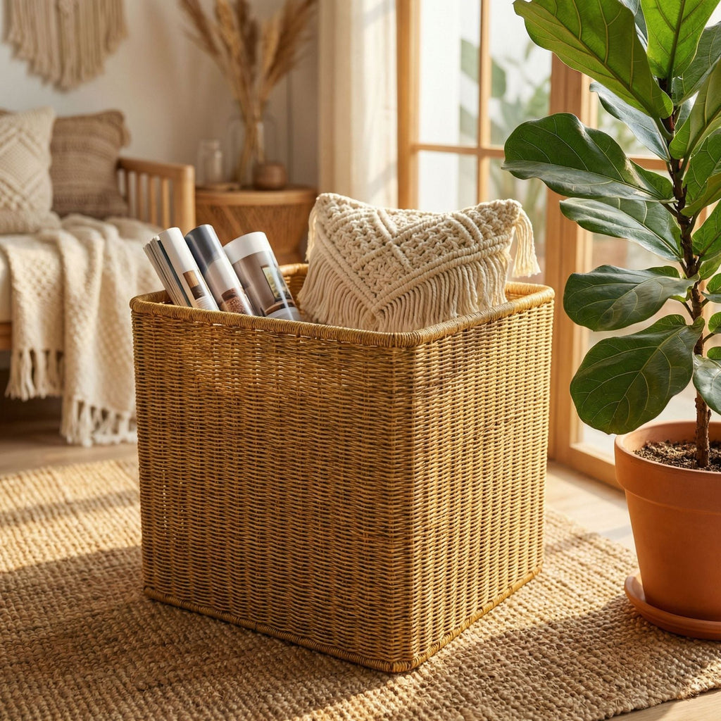 Handwoven Storage Basket Purple Beige | High & Bury