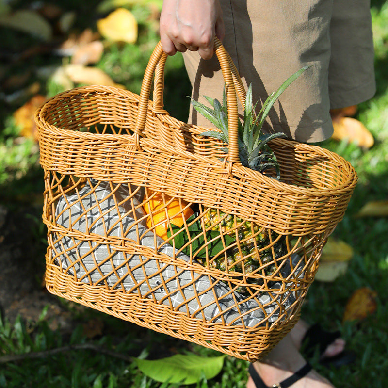 Handwoven Storage Basket with Sturdy Handles Brown | High & Bury