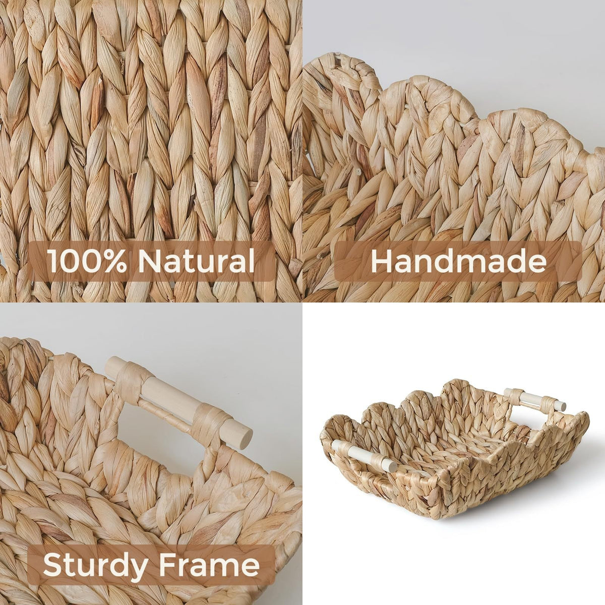Handwoven Storage Basket with Wave Edge Wood Handle Small | High & Bury