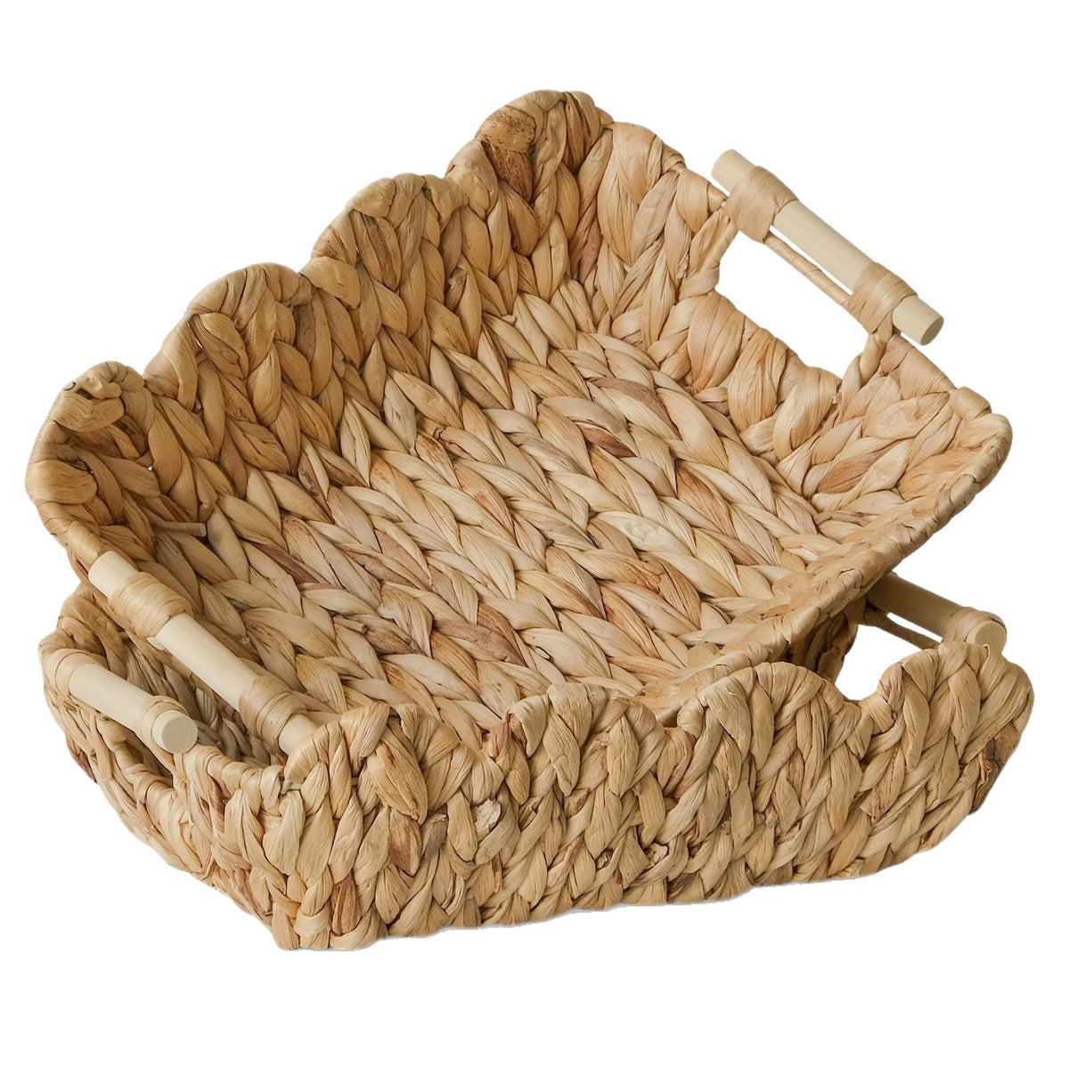 Handwoven Storage Basket with Wave Edge Wood Handle Small | High & Bury