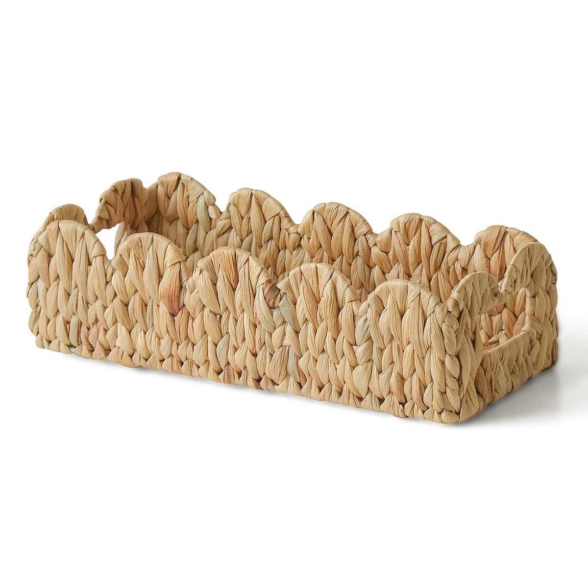 Handwoven Storage Basket with Wave Edge Wood Handle Small | High & Bury