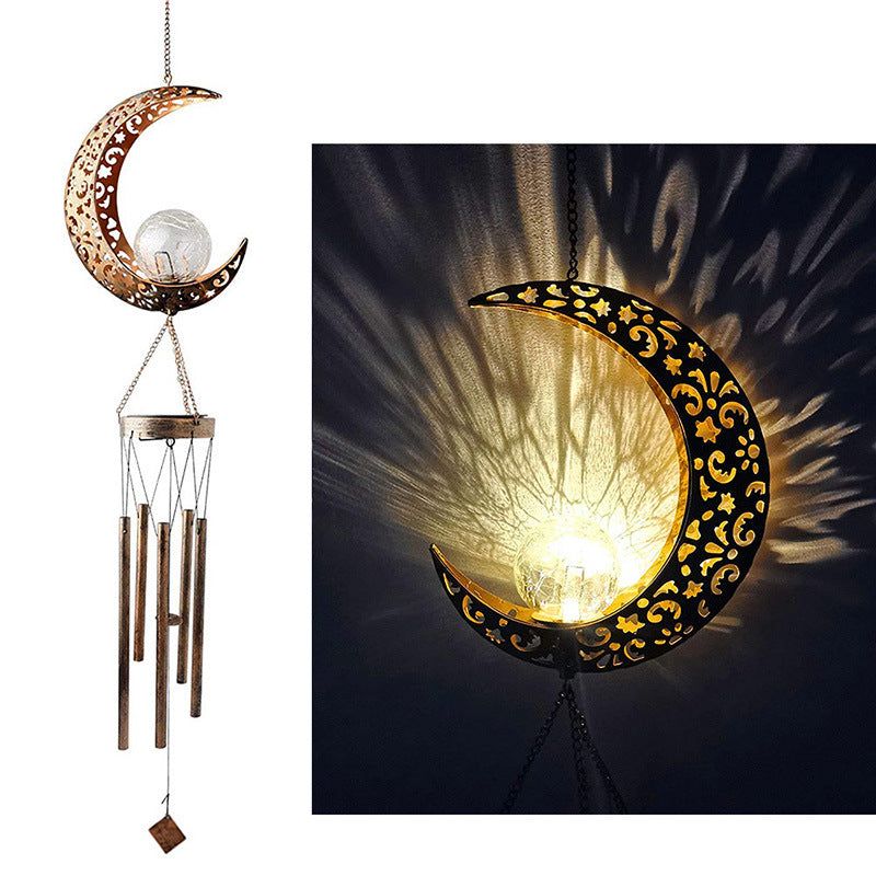 Hanging Flamingo Solar LED Wind Chime with Crackle Glass Globe | High & Bury