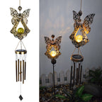 Hanging Flamingo Solar LED Wind Chime with Crackle Glass Globe | High & Bury