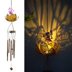 Hanging Flamingo Solar LED Wind Chime with Crackle Glass Globe | High & Bury