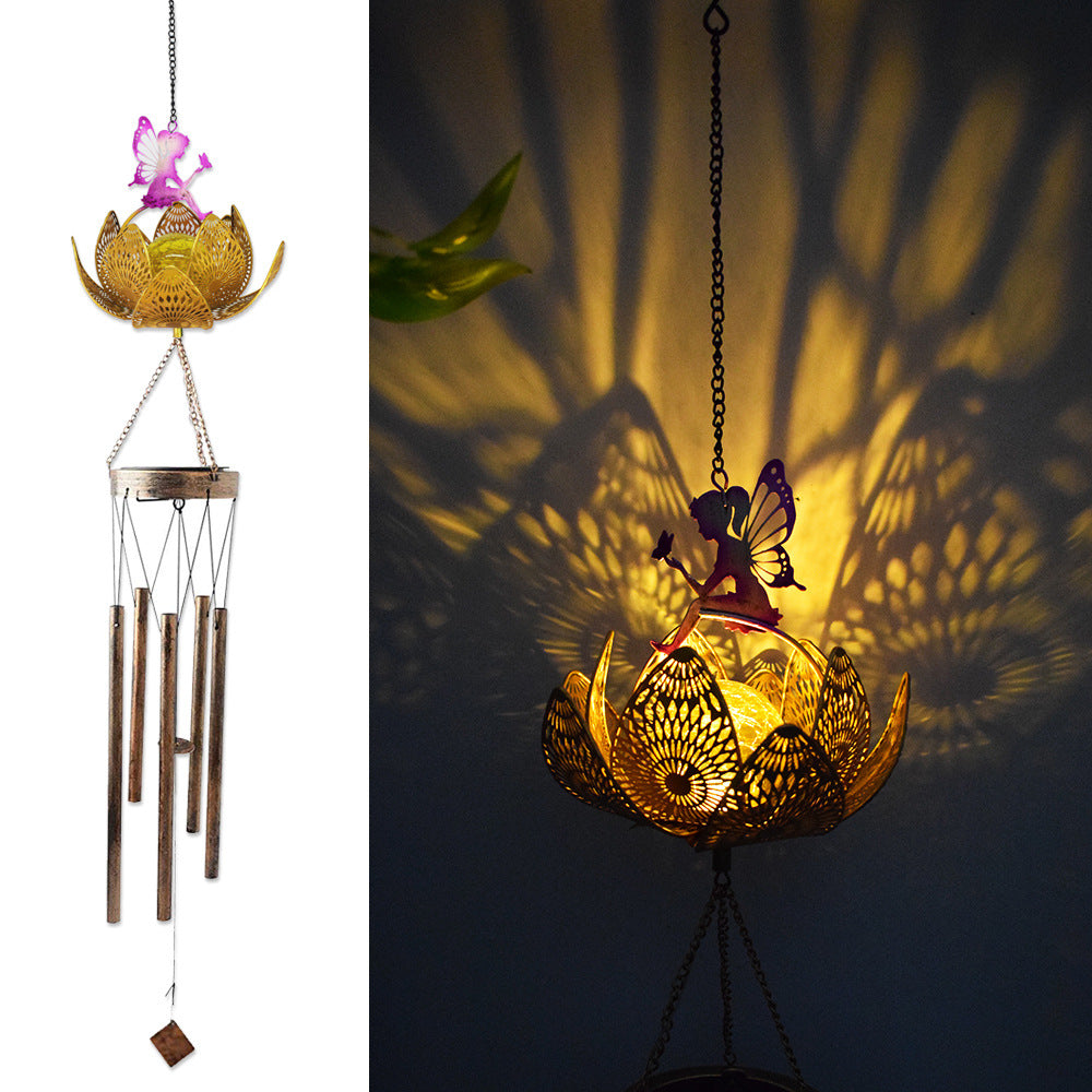 Hanging Flamingo Solar LED Wind Chime with Crackle Glass Globe | High & Bury