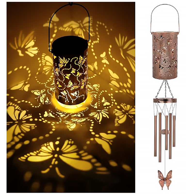 Hanging Flamingo Solar LED Wind Chime with Crackle Glass Globe | High & Bury