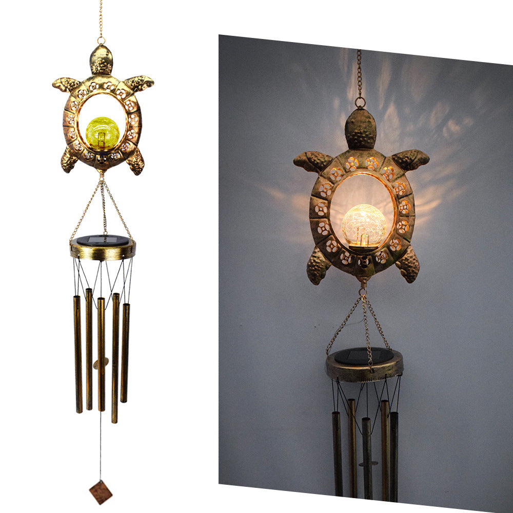 Hanging Flamingo Solar LED Wind Chime with Crackle Glass Globe | High & Bury