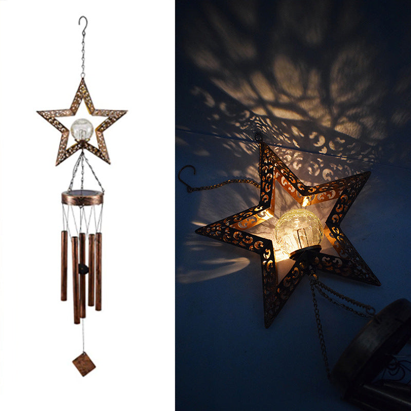 Hanging Flamingo Solar LED Wind Chime with Crackle Glass Globe | High & Bury