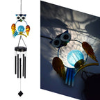 Hanging Flamingo Solar LED Wind Chime with Crackle Glass Globe | High & Bury