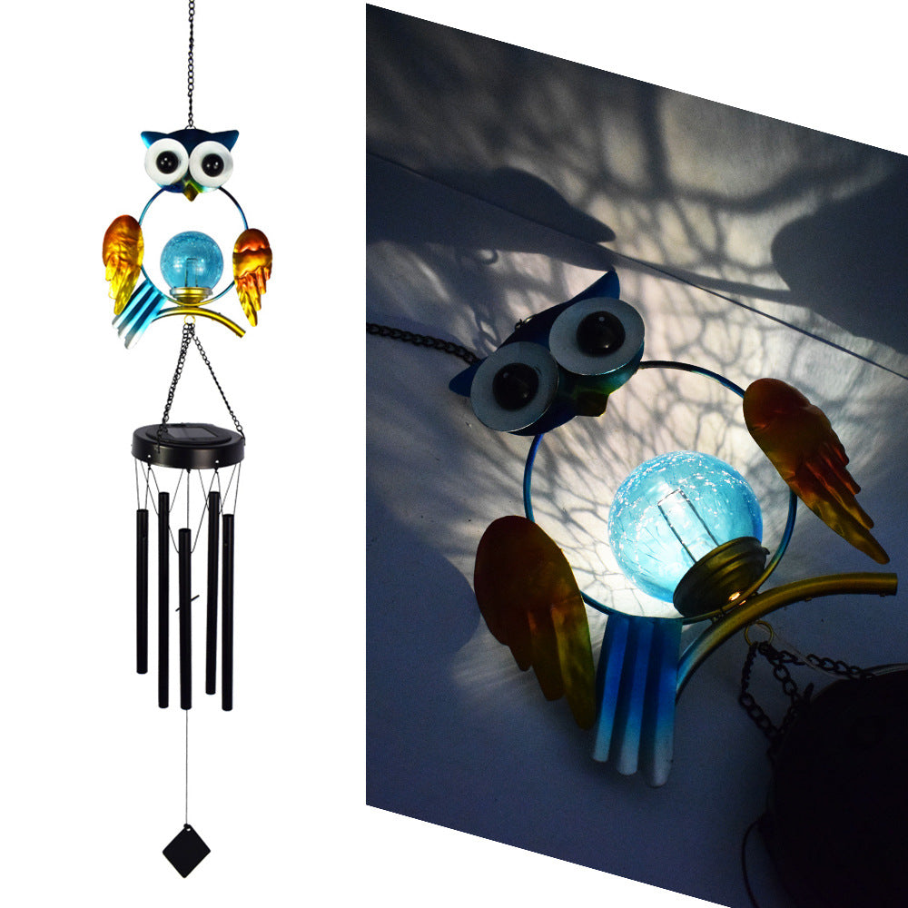Hanging Flamingo Solar LED Wind Chime with Crackle Glass Globe | High & Bury