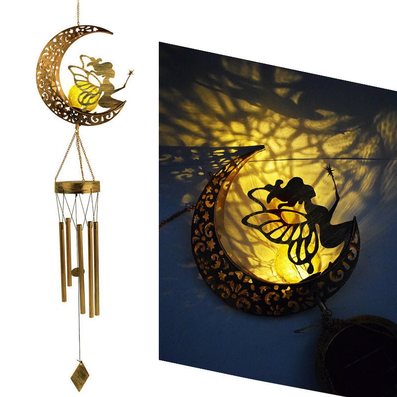 Hanging Flamingo Solar LED Wind Chime with Crackle Glass Globe | High & Bury
