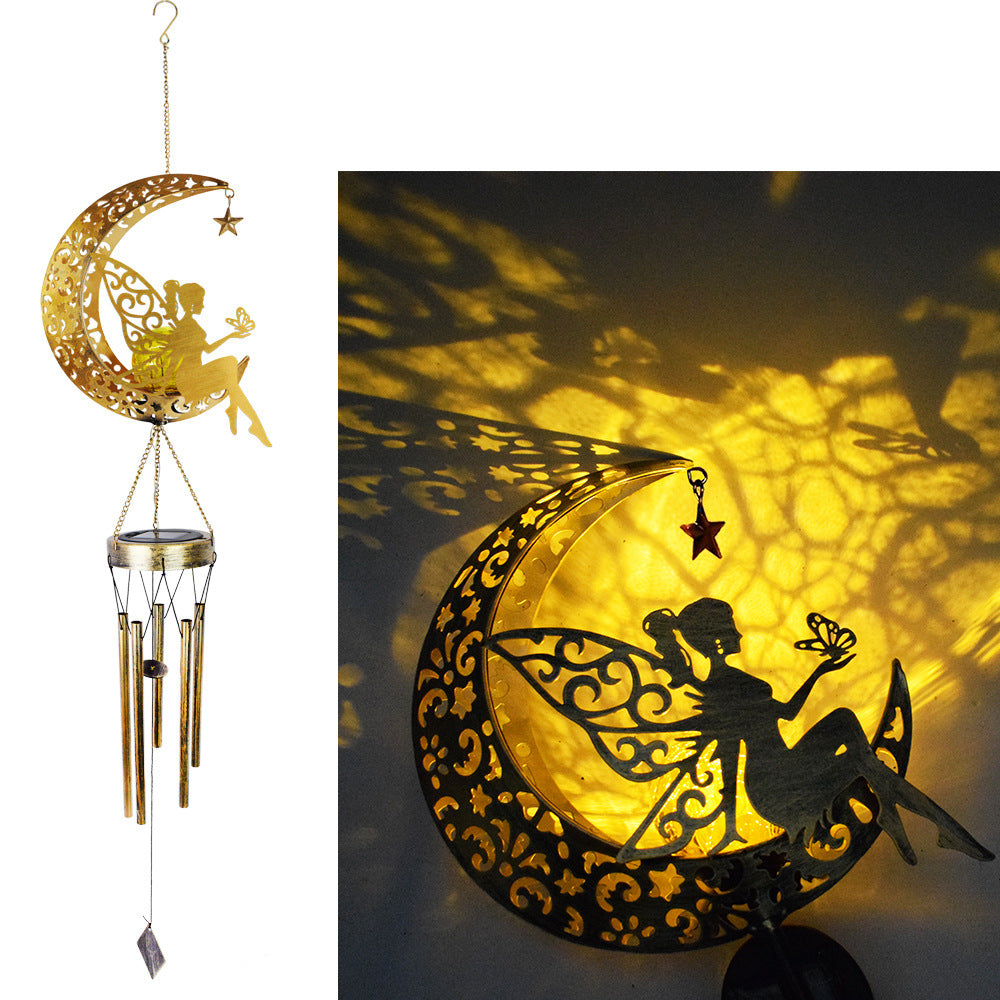 Hanging Flamingo Solar LED Wind Chime with Crackle Glass Globe | High & Bury